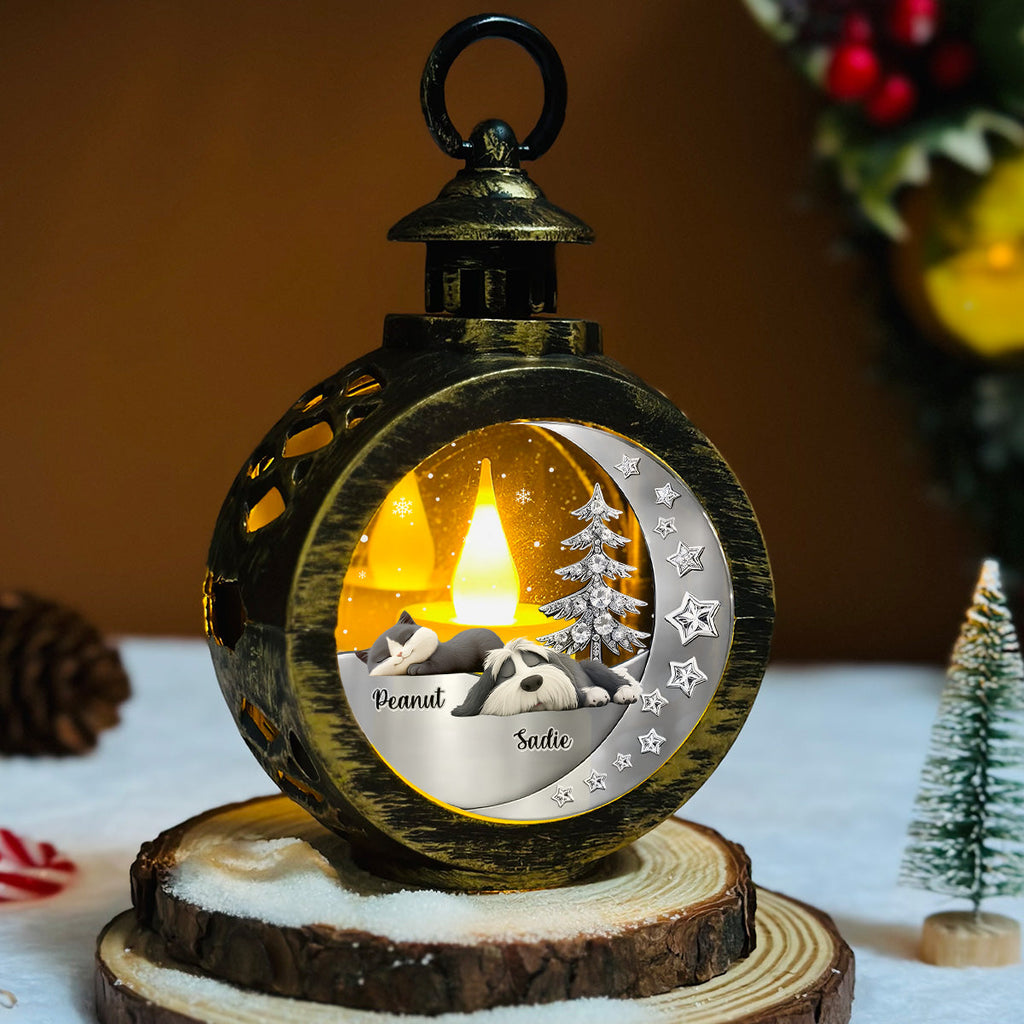 Custom Pet Memorial Christmas Night Light, Remembrance Gifts • Beside My Babies - Personalized 3D Effect Christmas Lantern