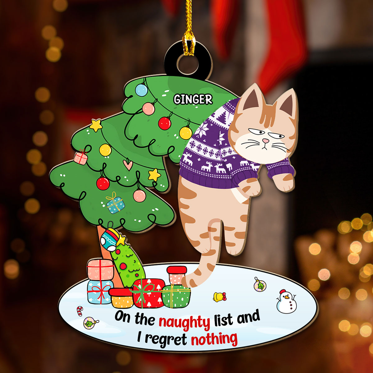 Custom Keepsake Christmas Ornament •  Regret Nothing - Personalized Wood Ornament