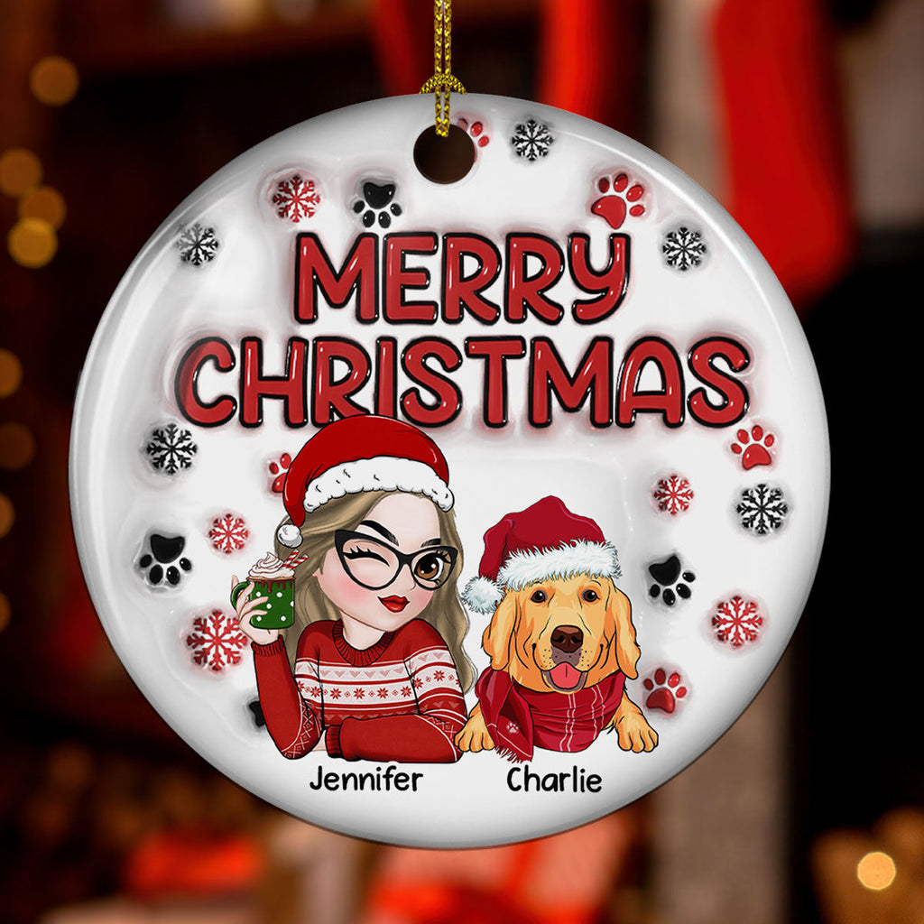 Custom Keepsake Christmas Ornament •  Merry Christmas Fur Mom - Personalized 3D Inflated Effect Ceramic Ornament