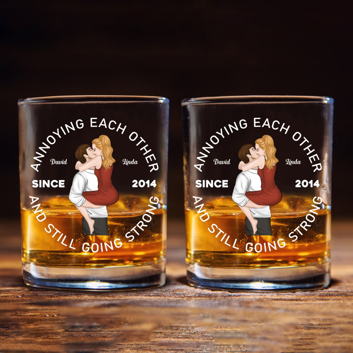 Custom Christmas Anniversary Birthday Drinkware Gifts for Couple • Annoying Each Other - Personalized Whiskey Glass