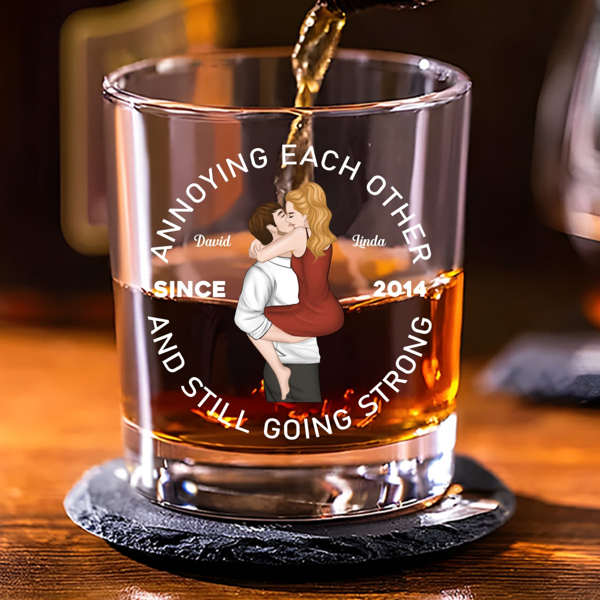 Custom Christmas Anniversary Birthday Drinkware Gifts for Couple • Annoying Each Other - Personalized Whiskey Glass