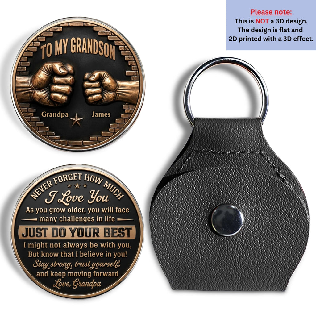 Custom Coin Keychain For Grandson Nephew, Family Keepsake • For My Lovely Grandkids - Personalized Pocket Hug