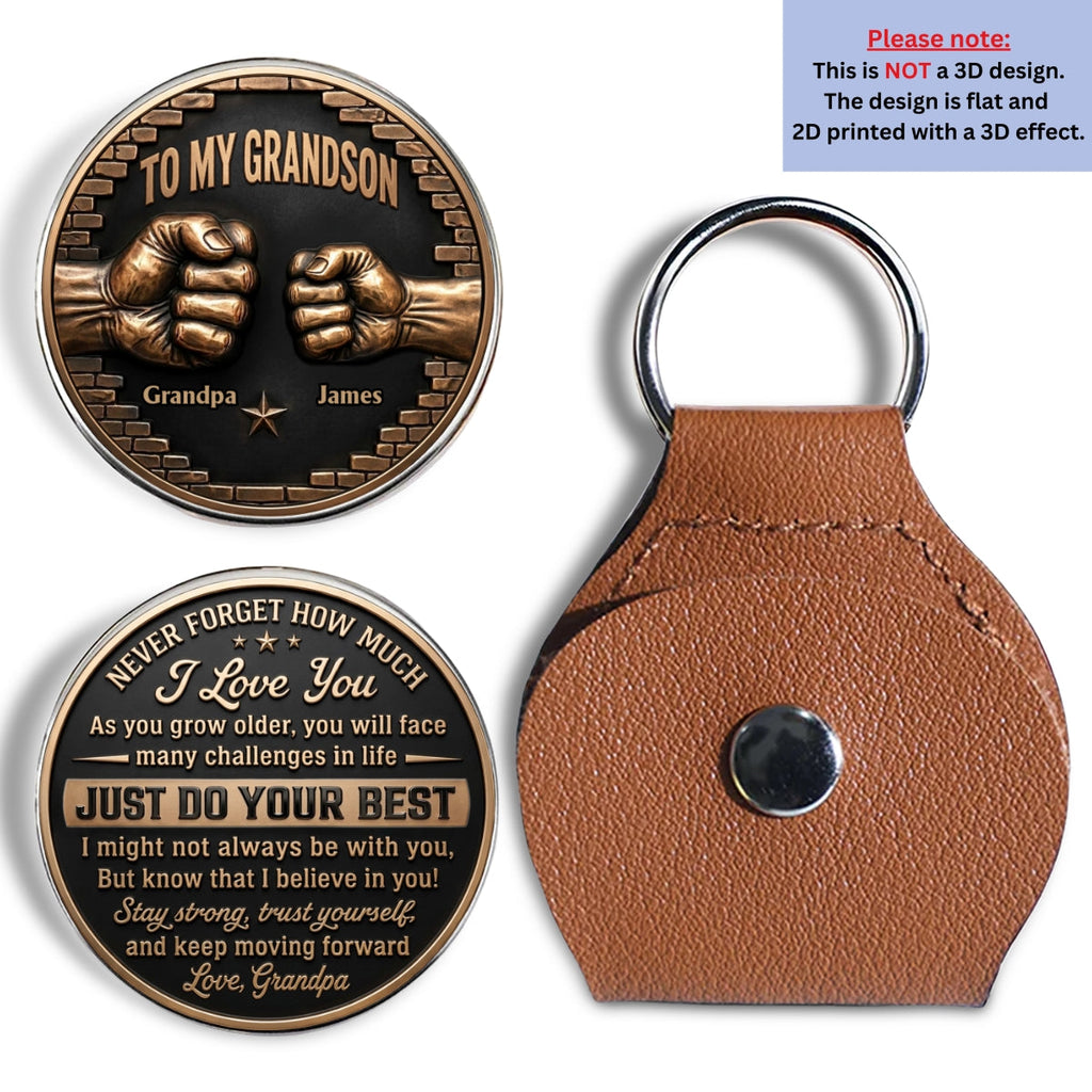 Custom Coin Keychain For Grandson Nephew, Family Keepsake • For My Lovely Grandkids - Personalized Pocket Hug