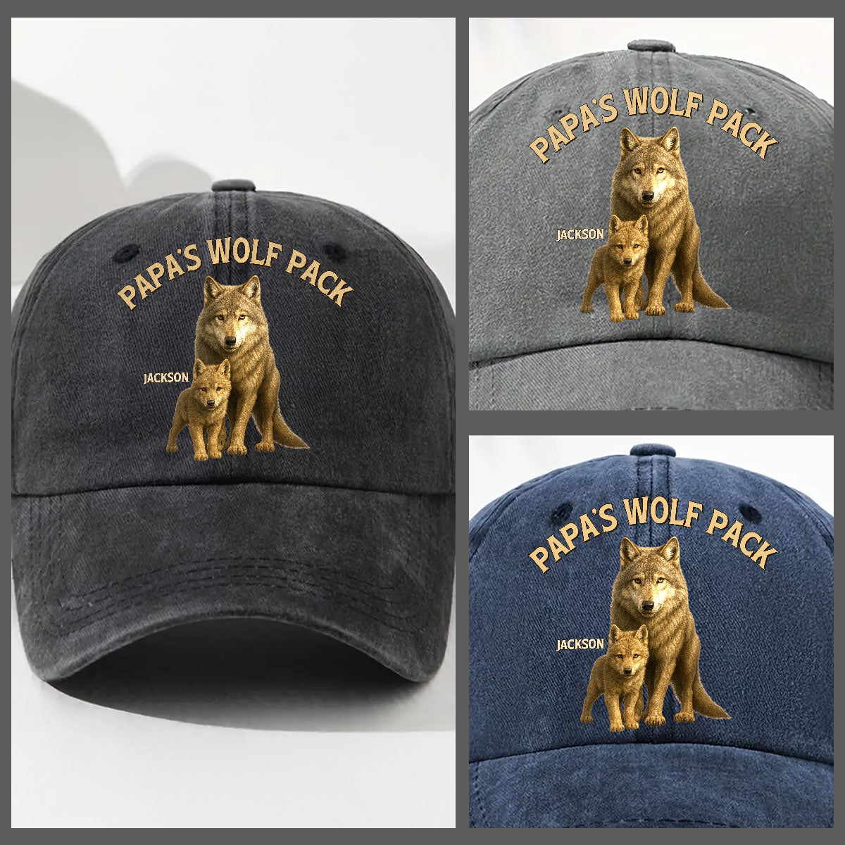 Papa’s Wolf Pack - Personalized Vintage Washed Denim Cap