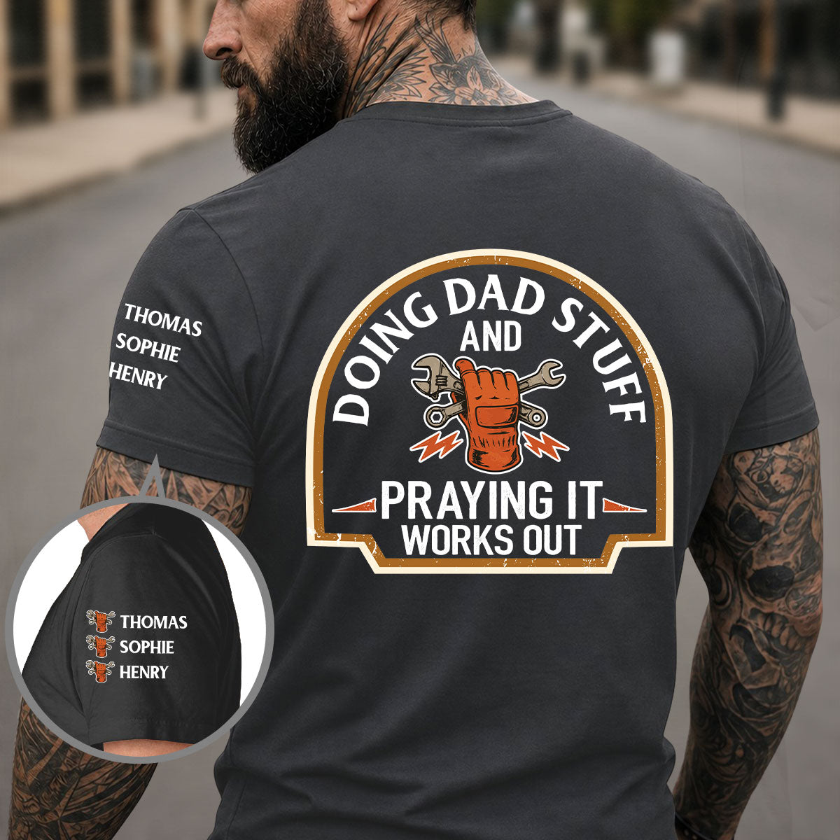 Custom Father's Day, Special Gift for Dad & Grandpa • Daddy Stuff - Personalized Shirt With Design On Sleeve