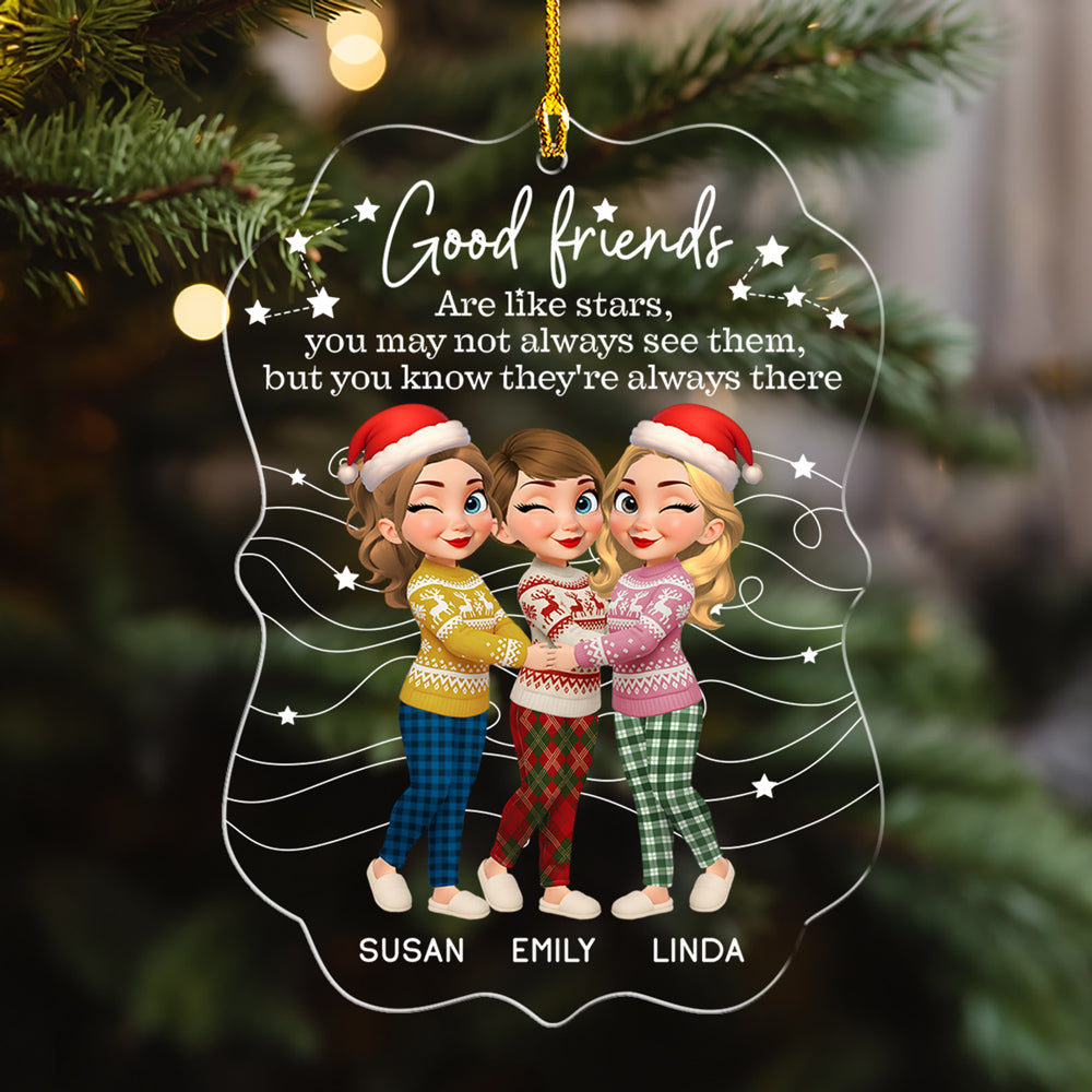 Custom Friendship Christmas Ornament, Best Friend Gift •  Friends Like Stars Always There - Personalized Acrylic Ornament