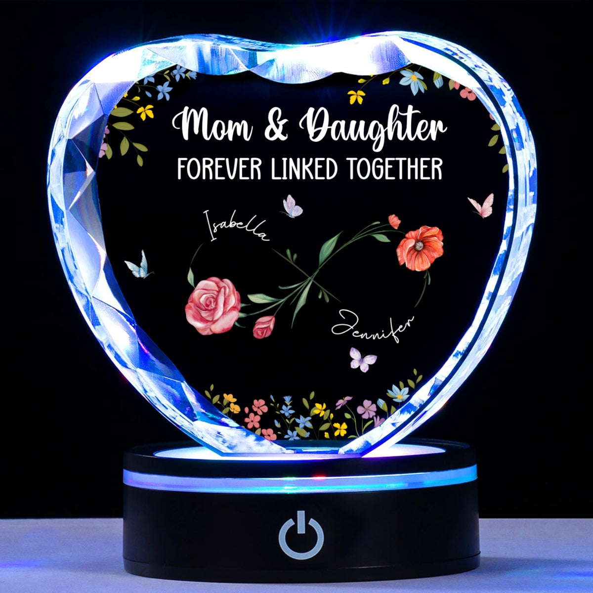 Mom And Daughter Forever Linked - Personalized Crystal Led Light