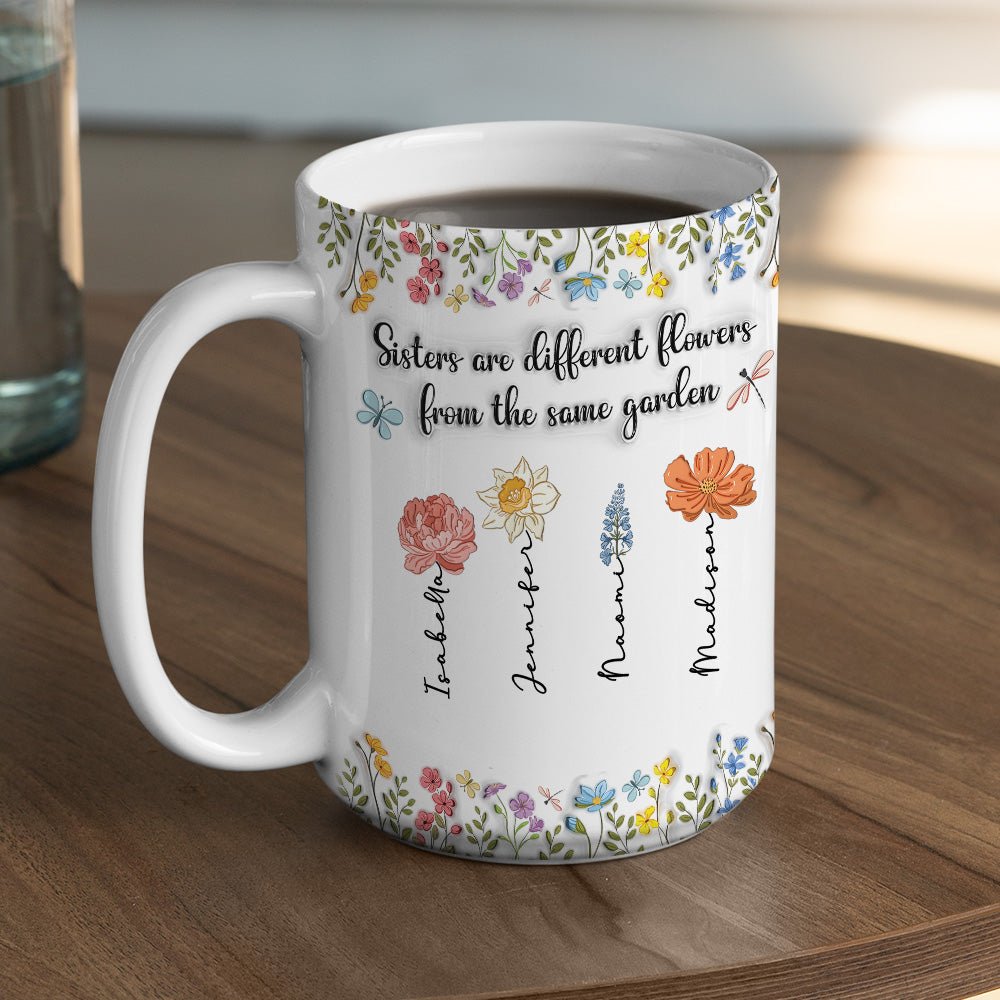 Custom Best Friend, Christmas & Birthday Friendship Keepsake Gift • Different Flowers From The Same Garden - Personalized 3D Inflated Effect Mug