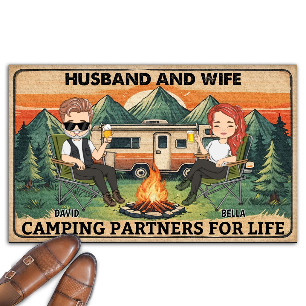 Husband And Wife Camping Partners For Life - Personalized Doormat