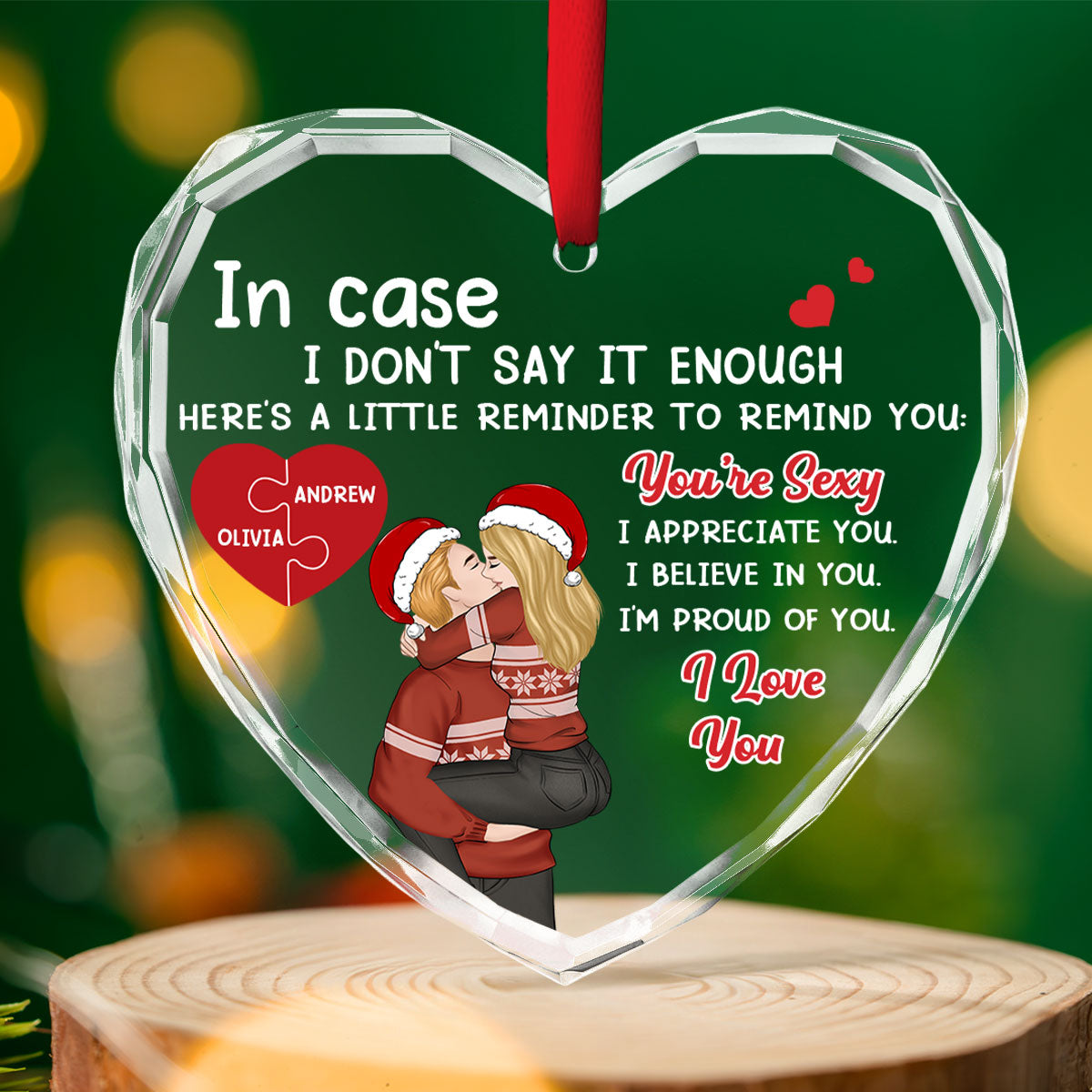Custom Couple Christmas Ornament, Anniversary Gift •  Proud Of You Love - Personalized Glass Ornament
