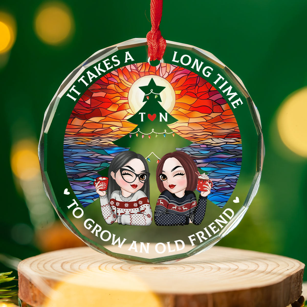 Custom Friendship Christmas Ornament, Best Friend Gift •  Grow Old Friend - Personalized Glass Ornament