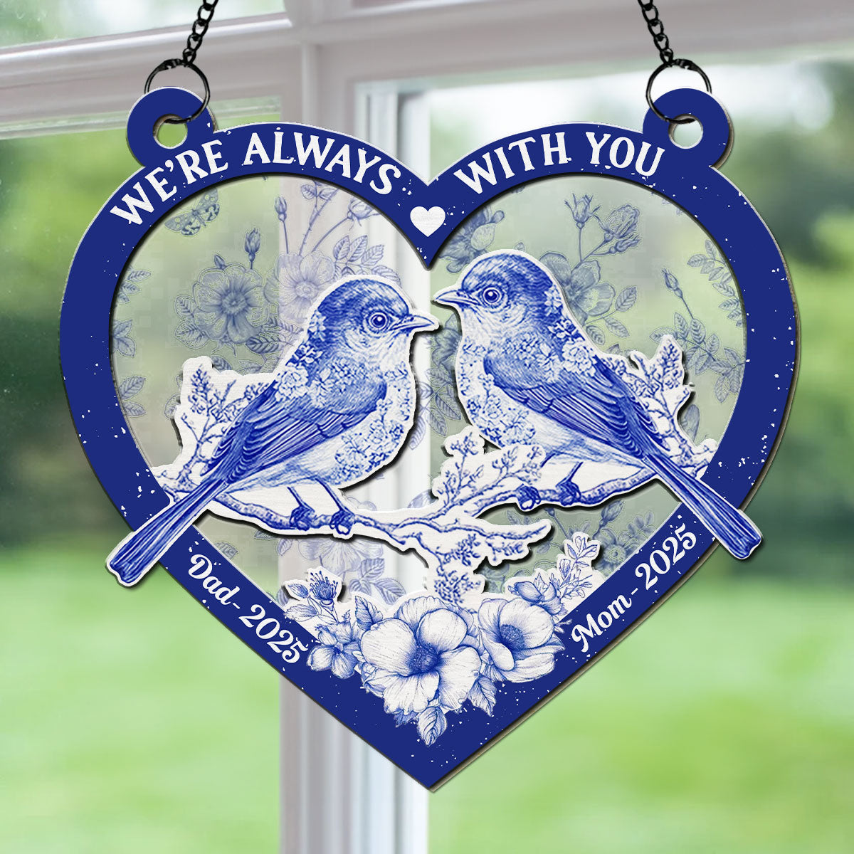 Custom Name Memorial Hanging Decor, Remembrance Keepsake • They Fly Beside Us Everyday - Personalized Suncatcher
