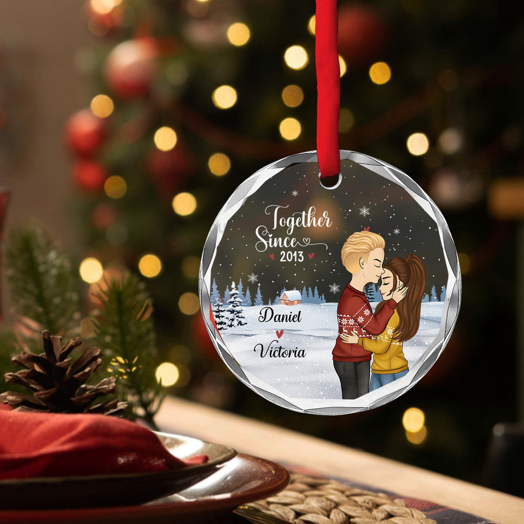 Custom First Christmas Ornament Married, Gift for Newlyweds •  Our First Christmas - Personalized Glass Ornament