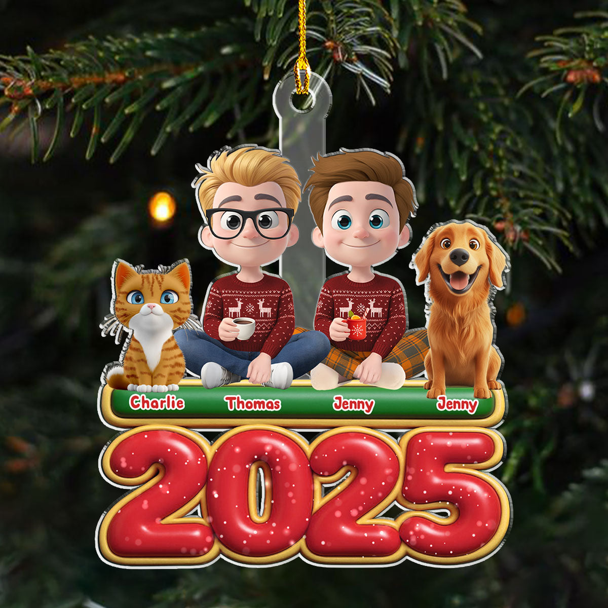 Custom Couple Christmas Ornament, Anniversary Gift •  We And Our Pet Version 2 - Personalized Acrylic Ornament
