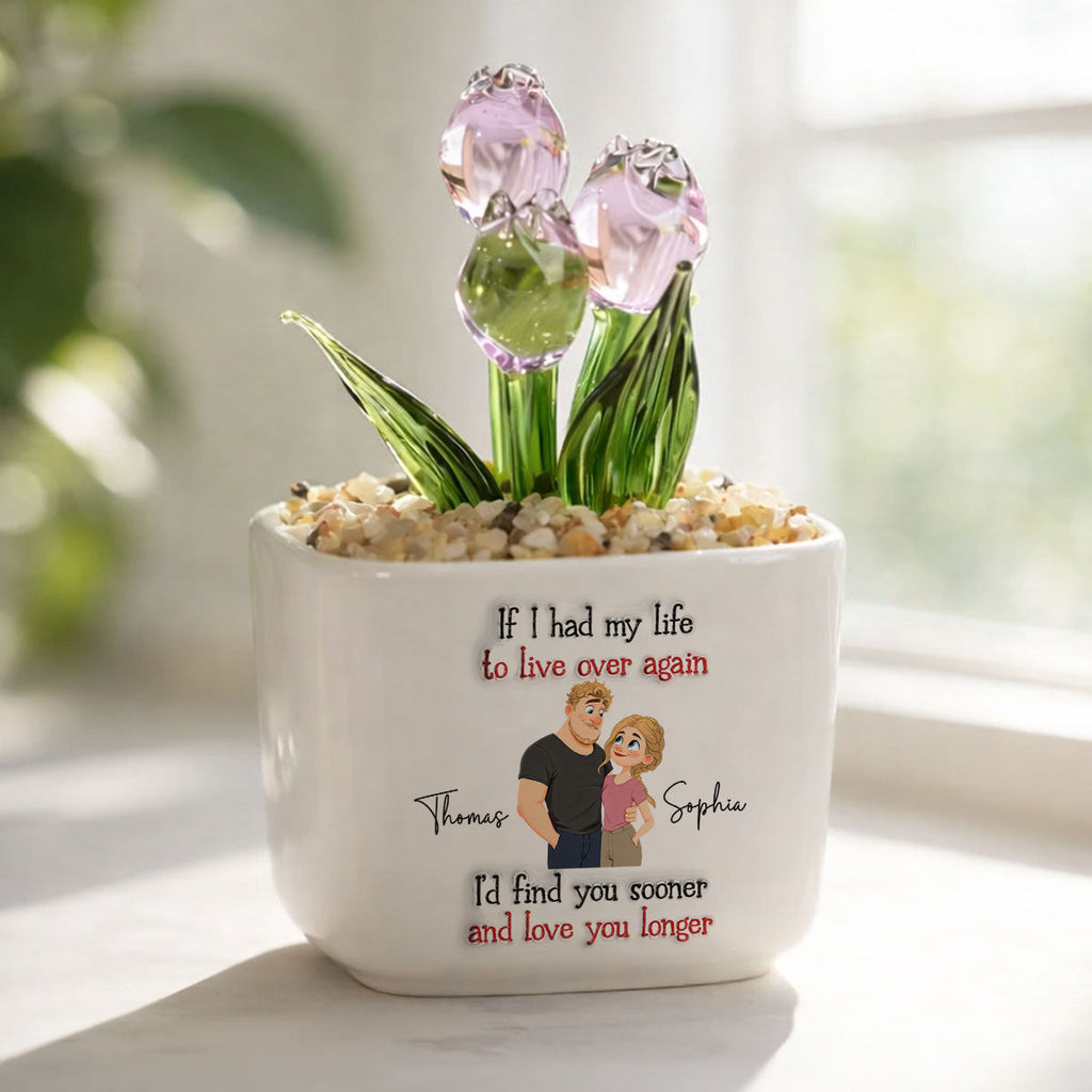Custom Glass Flower Keepsake, Romantic Anniversary Gift for Wife • Love You So Much - Personalized 3D Inflated Effect Glass Everlasting Tulips