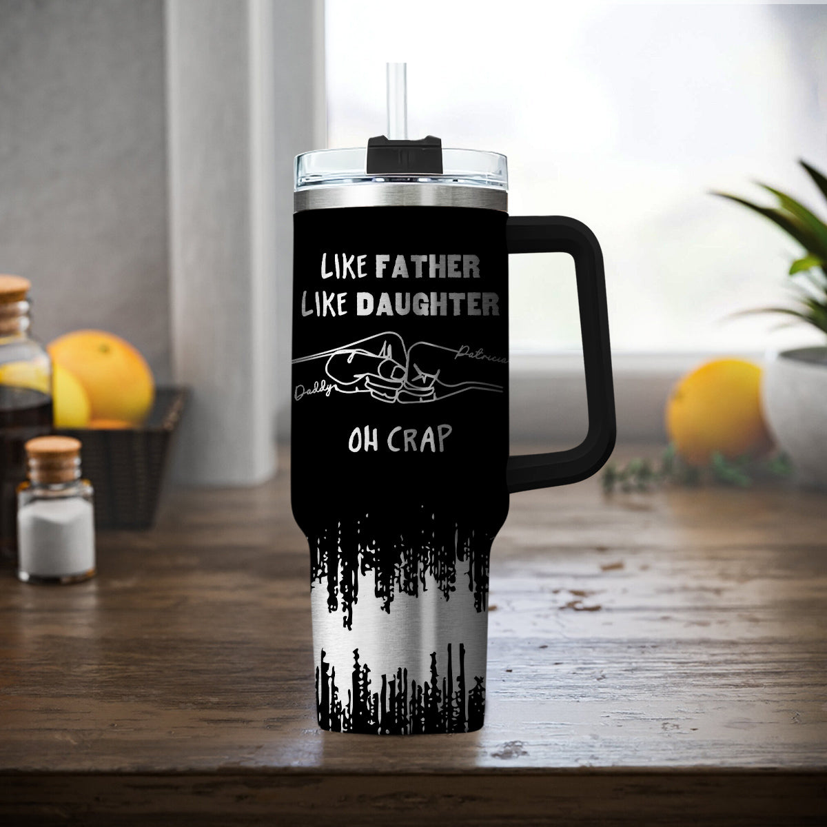 Custom Father's Day Birthday Gifts For Dad • Like Father Like Daughter - Personalized Engraved 40oz Tumbler With Handle