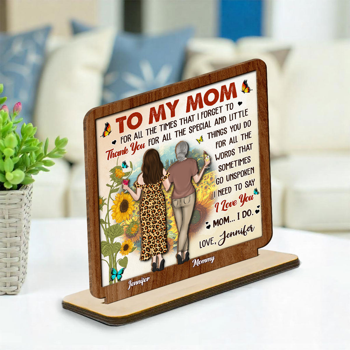 Custom Mother's Day Decor, Gift for Mom & Grandma • Forever Linked By Love - Personalized 2-Layer Wood Plaque With Flat Base