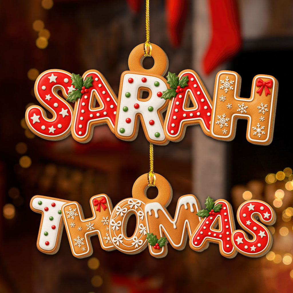 Custom Letter Christmas Ornament & Stocking Tag with Name • Home Is Christmas With Family - Personalized 3D Effect Wood Ornament