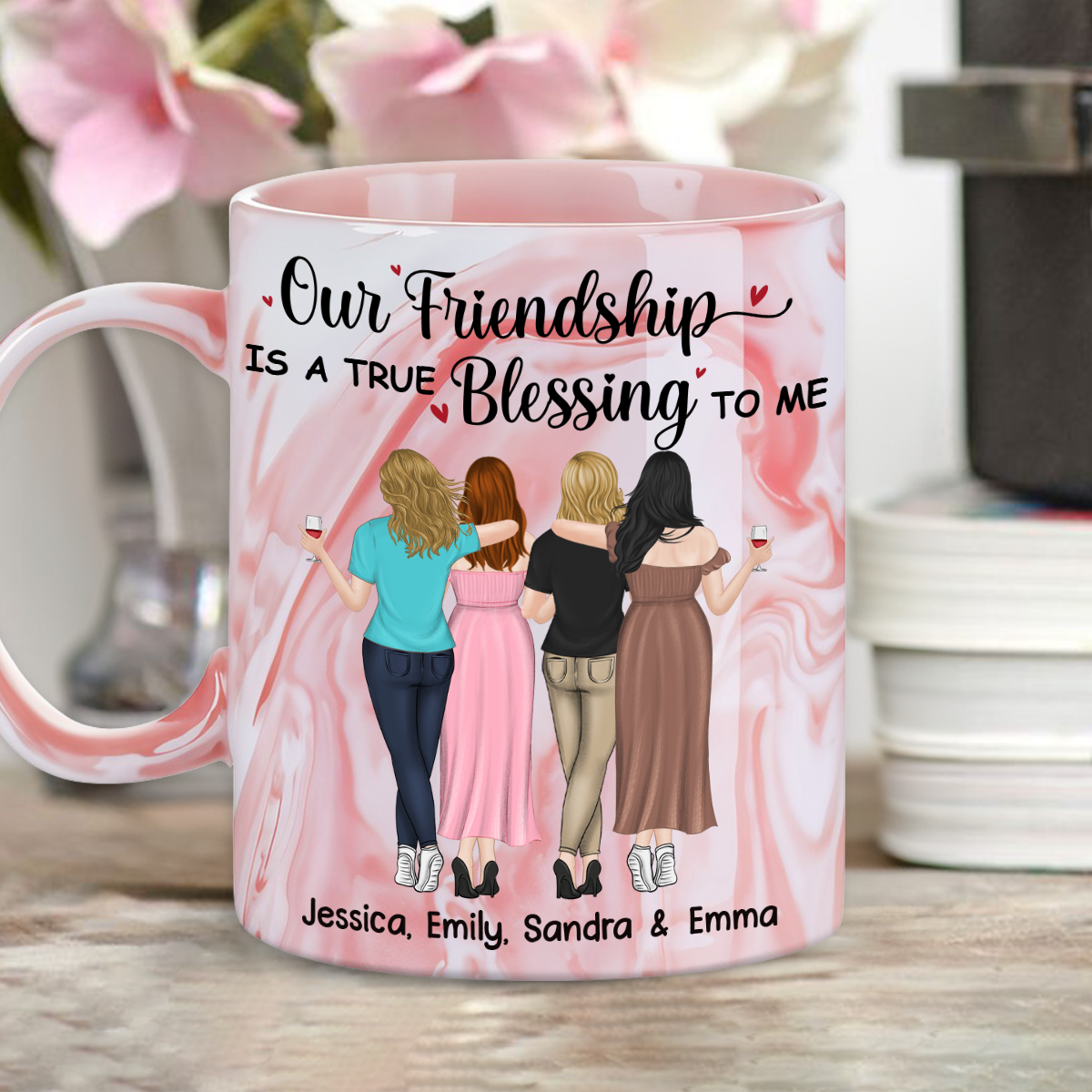 Custom Best Friend, Christmas & Birthday Friendship Keepsake Gift • Our Friendship - Personalized Pink Marble Mug