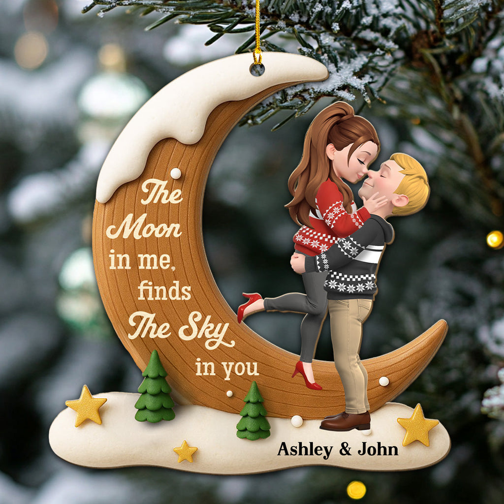 Custom Couple Christmas Ornament, Anniversary Gift •  My Moon Belongs To You - Personalized 3D Effect Wood Ornament