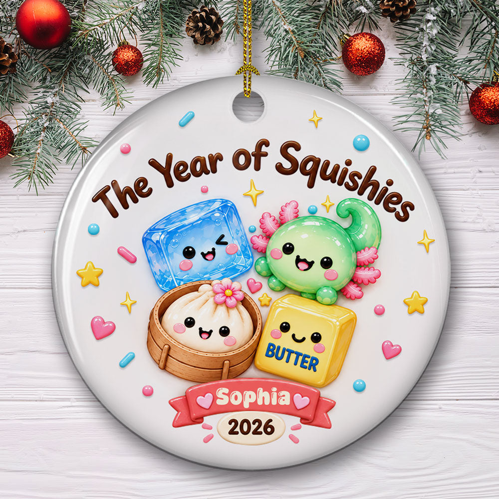 Custom Cute Gift For Kids 2026 Dumpling Squishy Hunter • The Year Of Squishies - Personalized 3D Inflated Effect Ceramic Ornament