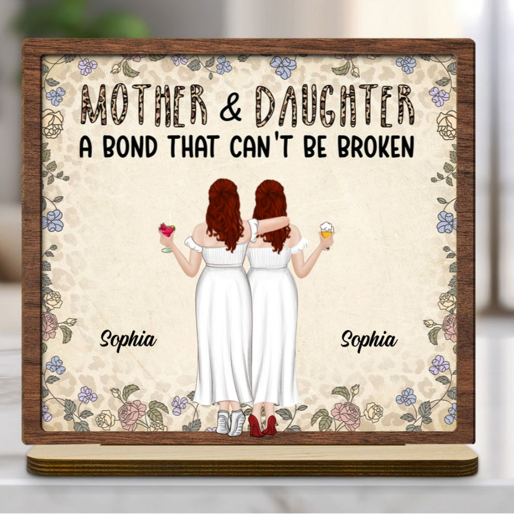 Custom Decor for Mom, Special Gift for Mother • Lovely Daughters - Personalized 2-Layer Wood Plaque With Flat Base
