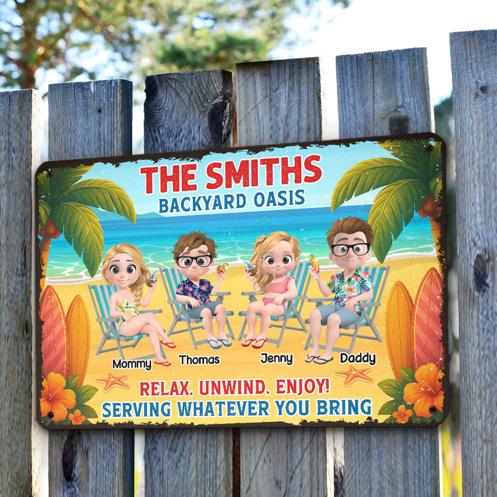 Custom Family Summer Backyard, Patio & Porch Decor • Welcome To Our Family Backyard Oasis - Personalized Metal Sign