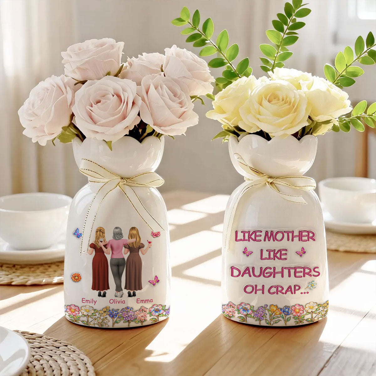 Like Mother Like Daughter - Personalized 3D Effect Ribbon Tie Flower Vase