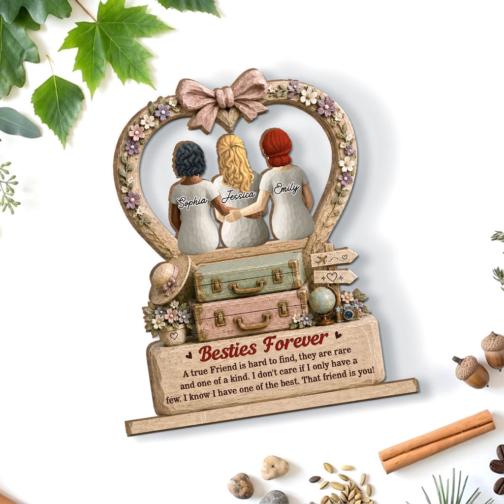 Custom Friendship Decor, Christmas Birthday Gifts For Best Friend • Pinky Promise - Personalized 2-Layer Wood Plaque With Flat Base