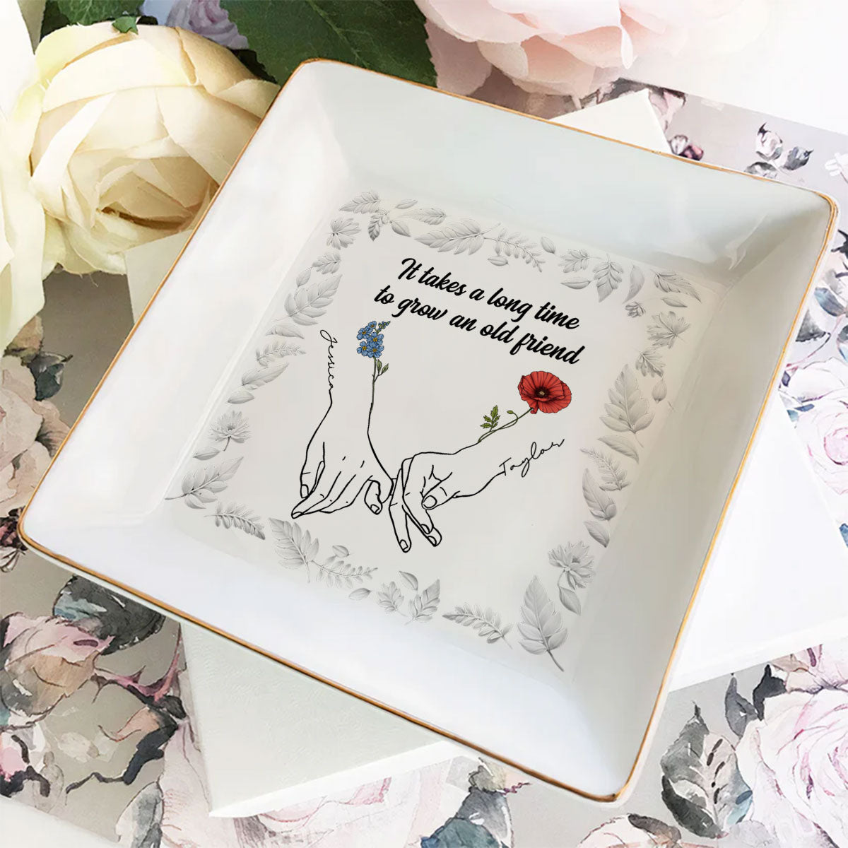 Custom Bestie Trinket Dish, Birthday Christmas Gift For Best Friend • It Takes A Long Time - Personalized Jewelry Dish