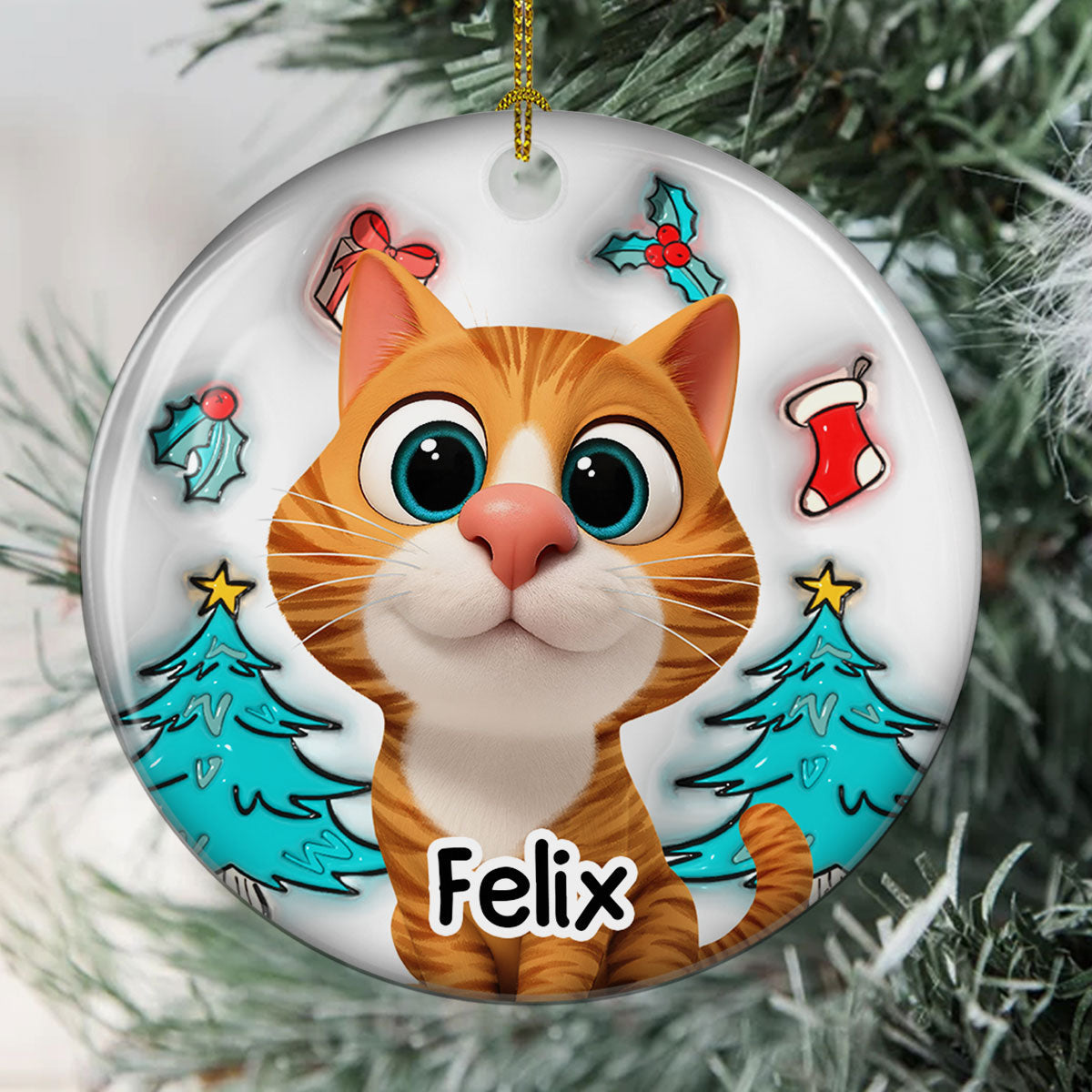 Custom Keepsake Christmas Ornament •  Cat Is Santa - Personalized 3D Inflated Effect Ceramic Ornament