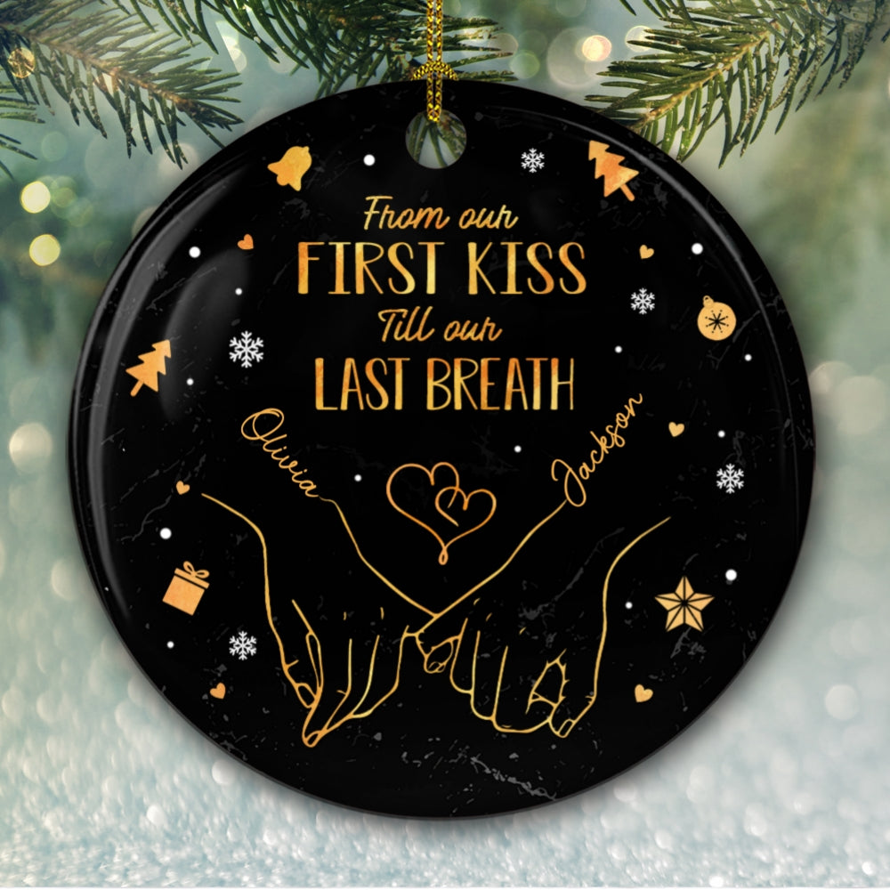 Custom Couple Christmas Ornament, Anniversary Gift •  My Heart Is Perfect Because You Are Inside - Personalized Ceramic Ornament