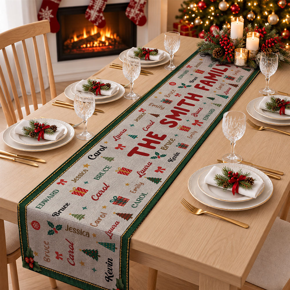 Custom Family Name Christmas Gifts, Holiday Decor Gift • Family Name Christmas - Personalized Table Runner