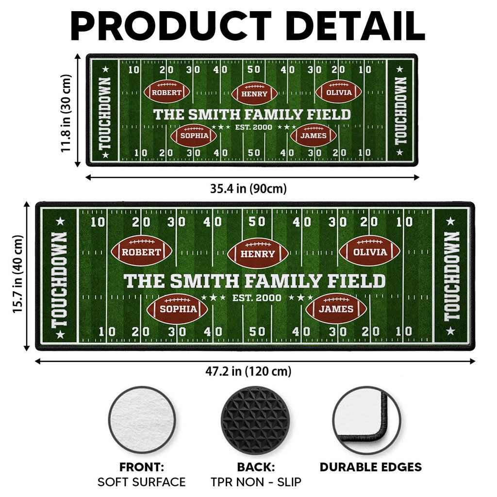 Custom Family Name Rug, Housewarming Birthday Gift For Family Members • Our Team Our Home Field - Personalized Runner Rug