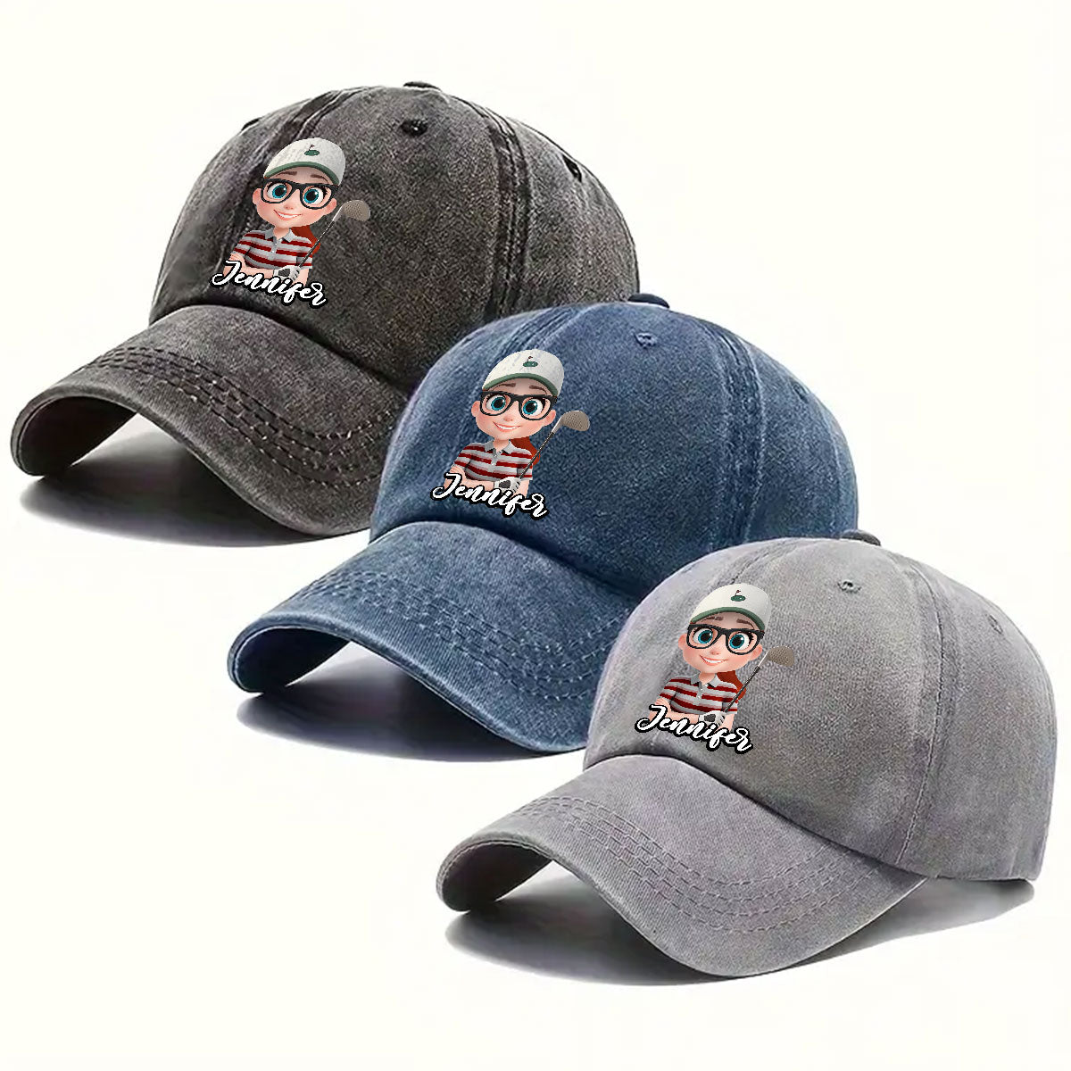 Custom Christmas Headwear Birthday Gifts for Dad • Born To Golf - Personalized Vintage Washed Denim Cap