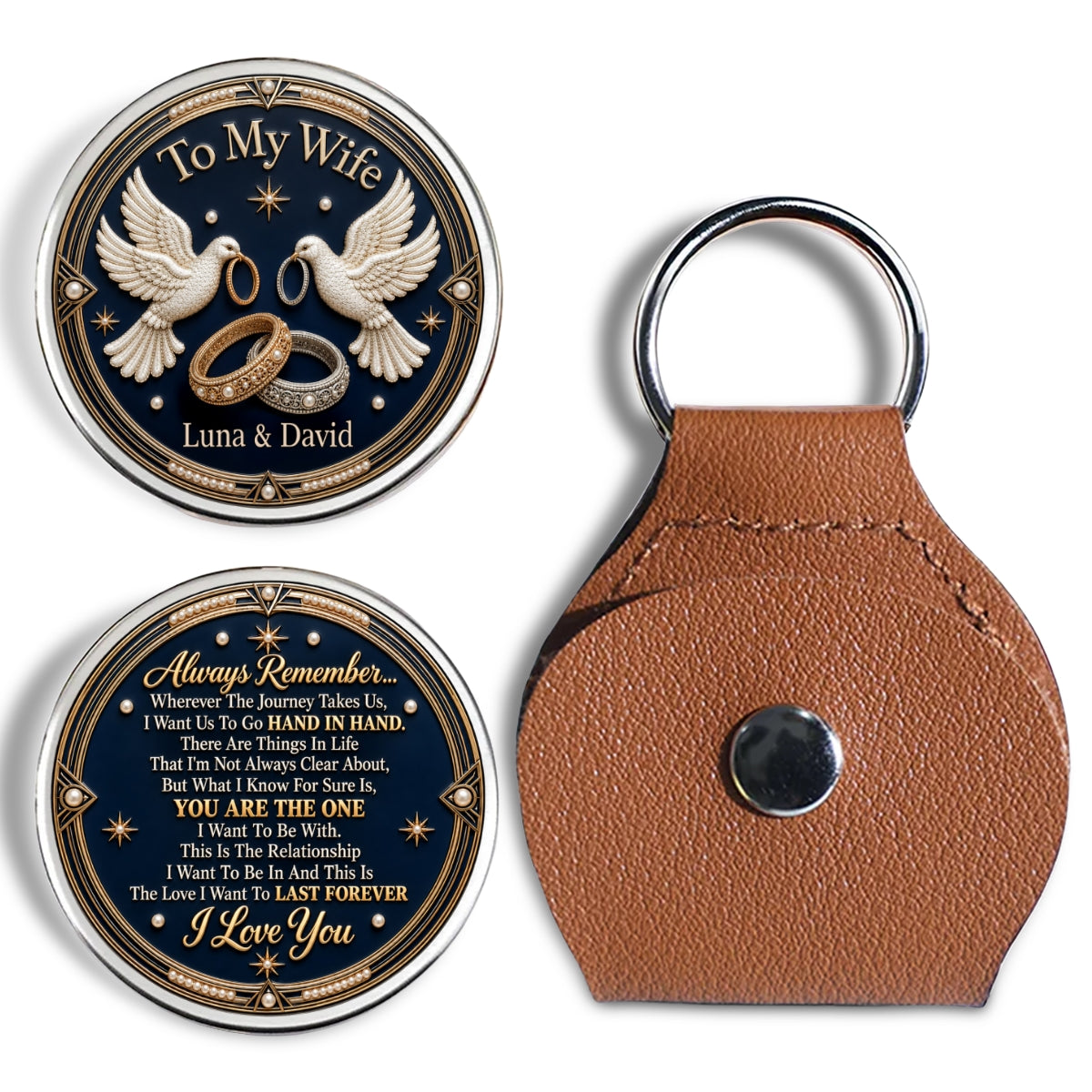 Custom Coin Keychain for Wife, Couple Anniversary Valentine's Day Gifts • Always Remember - Personalized 3D Printing Pocket Hug