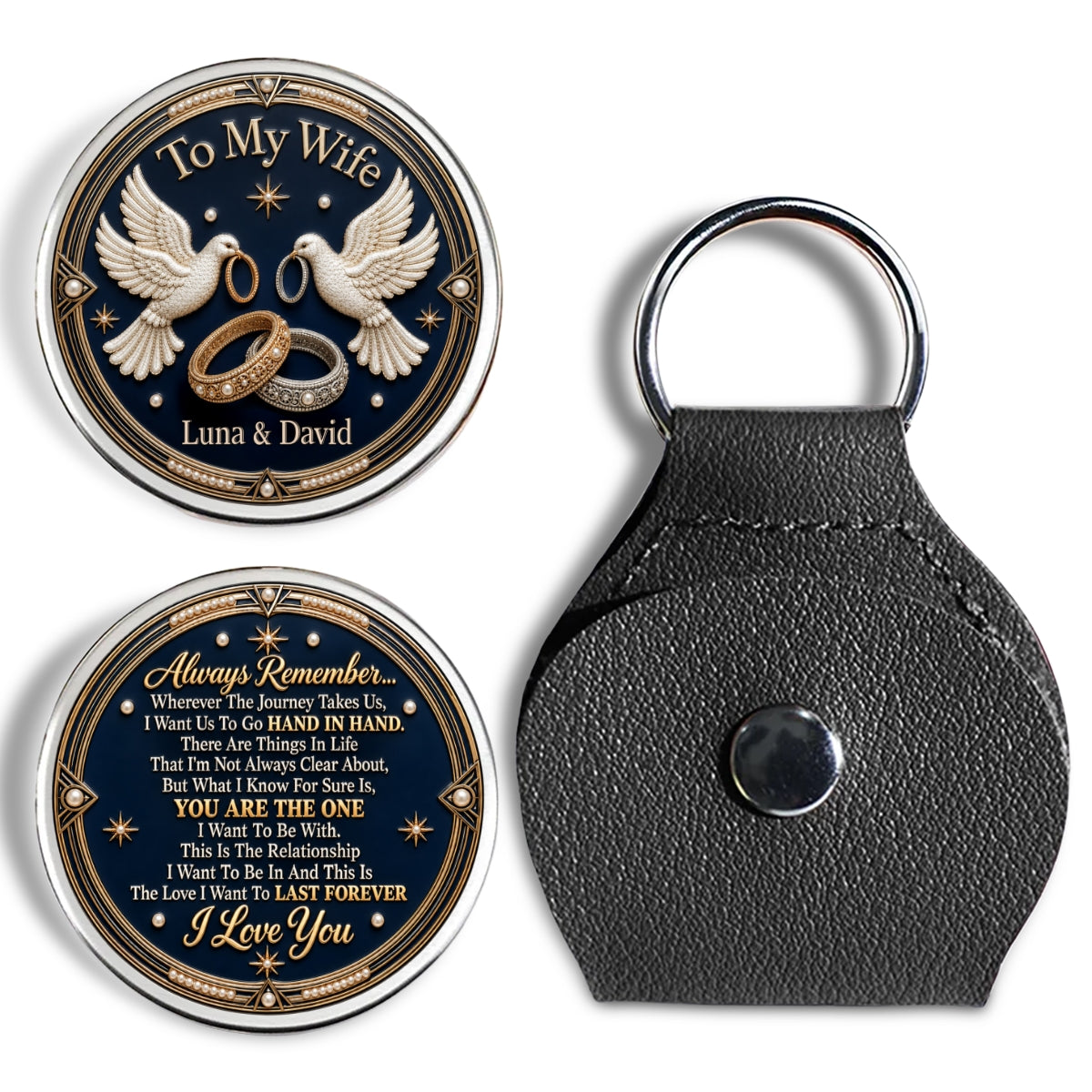 Custom Coin Keychain for Wife, Couple Anniversary Valentine's Day Gifts • Always Remember - Personalized 3D Printing Pocket Hug