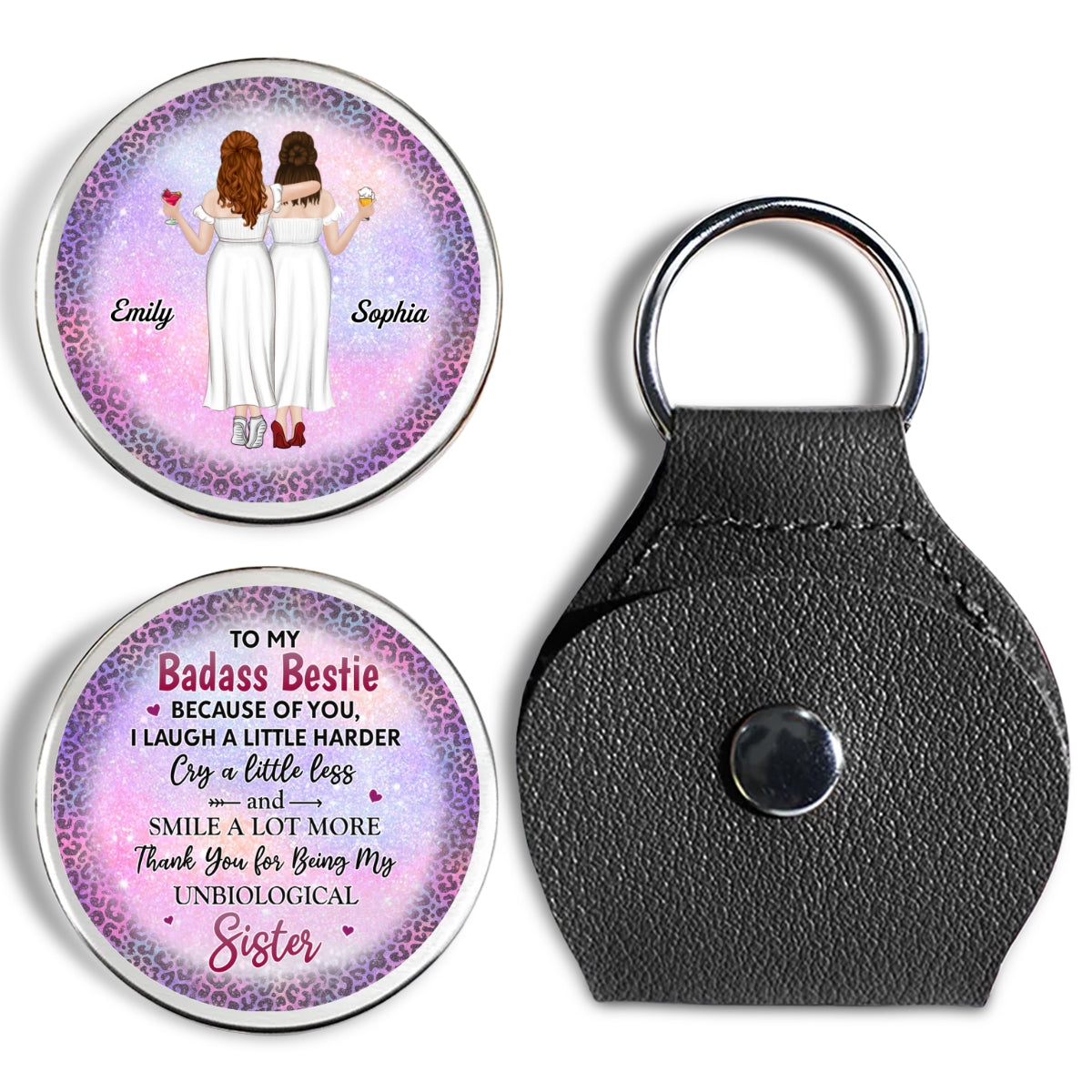 Custom Besties Coin Keychain, Friendship Birthday Gifts • Because Of You Bestie - Personalized Pocket Hug