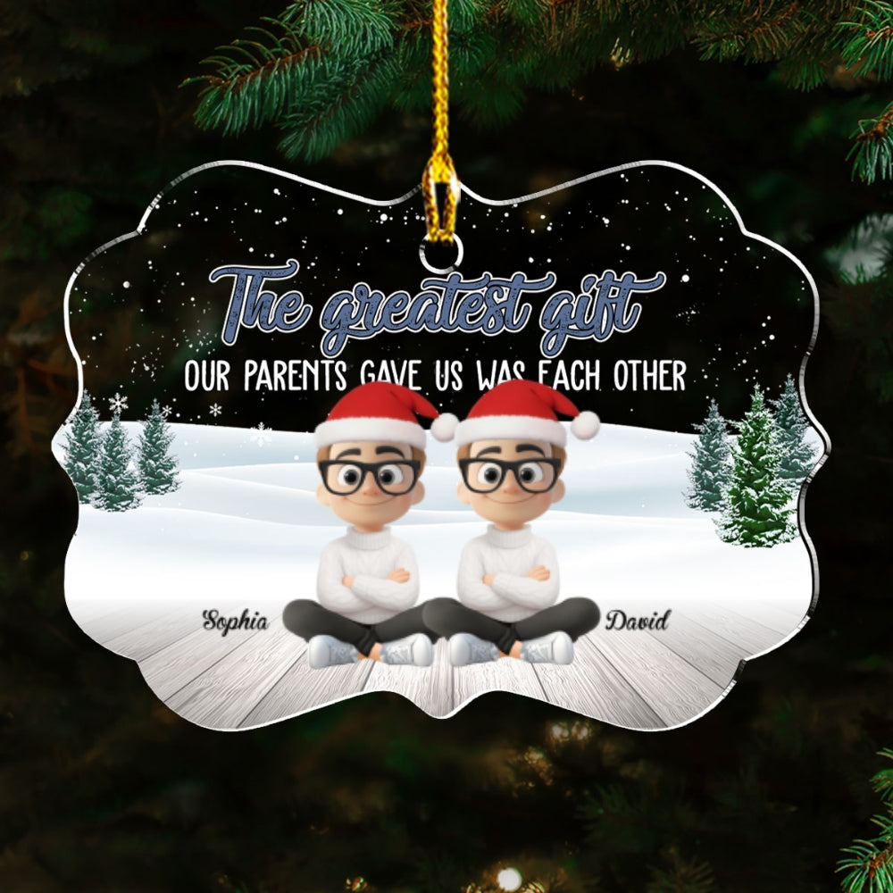 Custom Brothers & Sisters Christmas Ornament •  Our Greatest Gift Cartoon - Personalized Acrylic Ornament