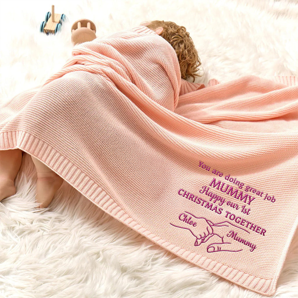 Christmas Together - Personalized Embroidered Knitted Baby Blanket
