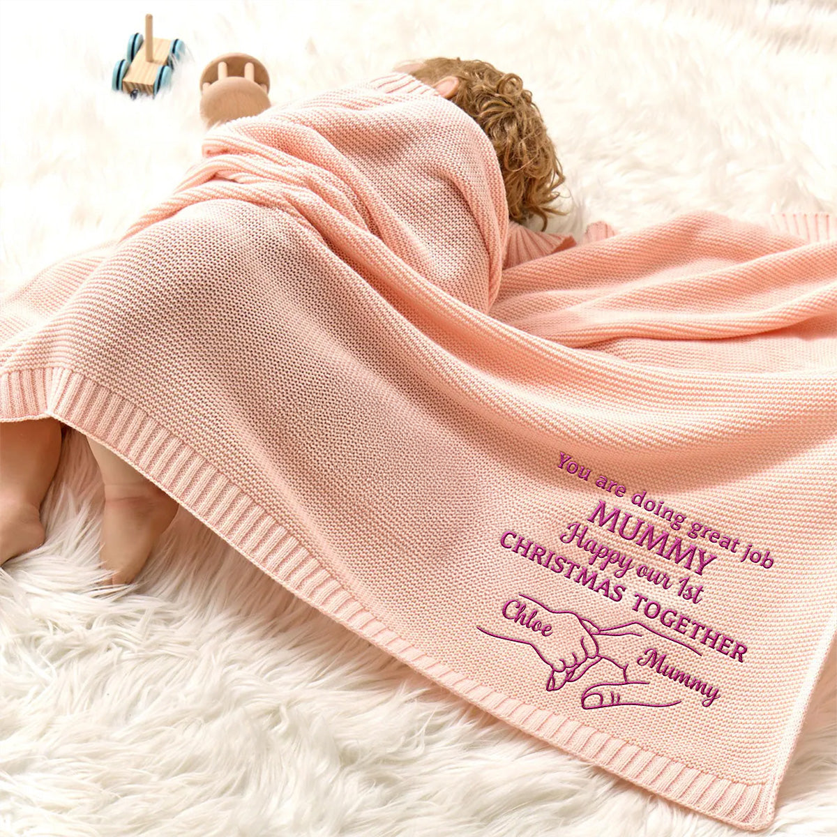 Christmas Together - Personalized Embroidered Knitted Baby Blanket