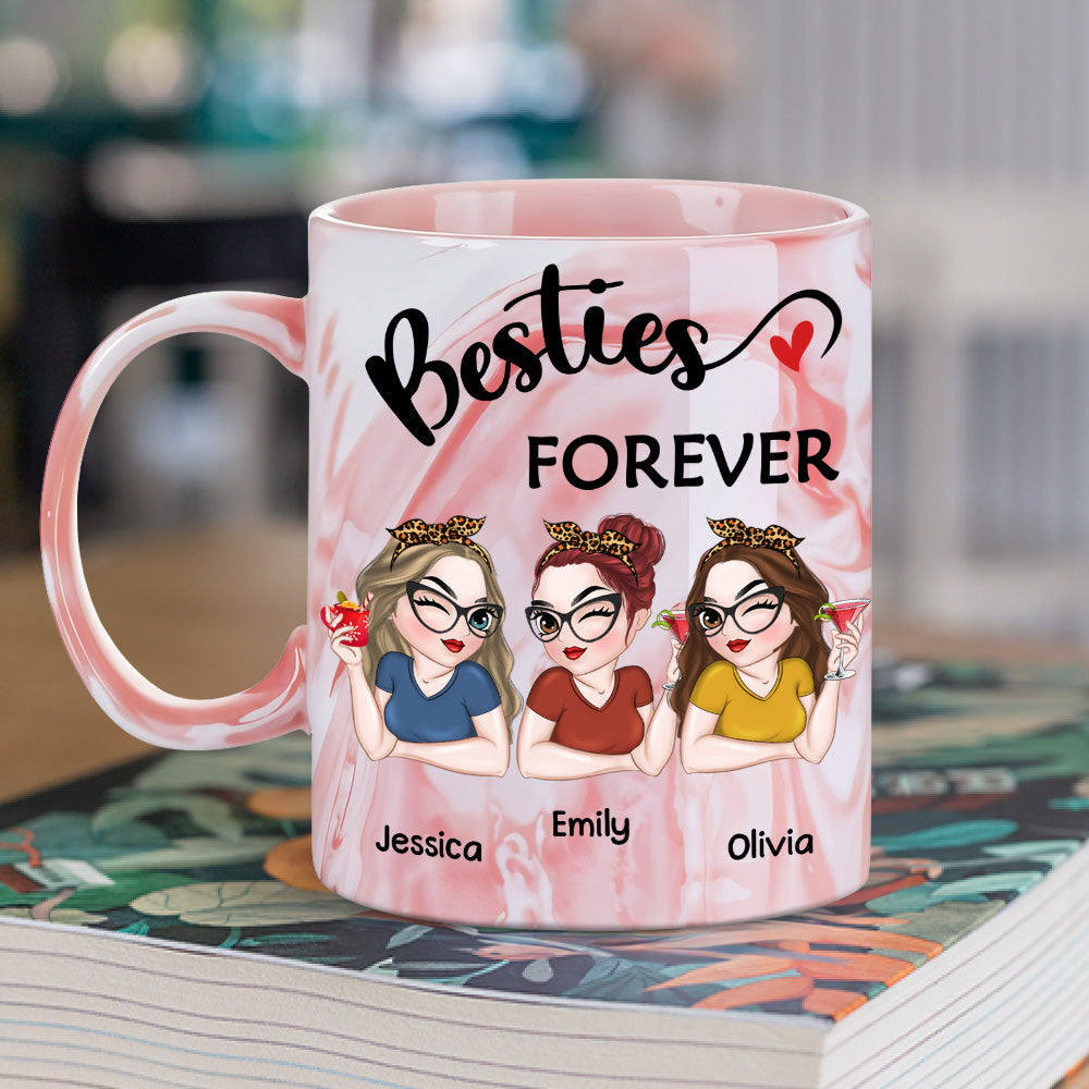 Custom Best Friend, Christmas & Birthday Friendship Keepsake Gift • Besties forever - Personalized Pink Marble Mug