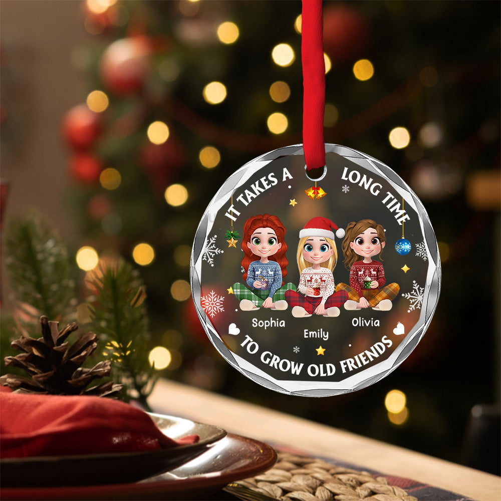 Custom Keepsake Christmas Ornament •  It Takes A Long Time To Grow An Old Friend Cartoonize - Personalized Glass Ornament