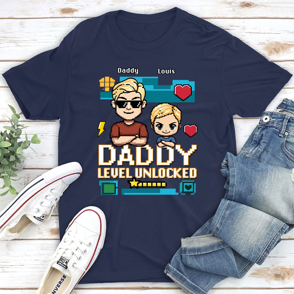 Custom First Father's Day, Christmas Gift for New Dad • Dad Level Unlocked - Personalized Shirt