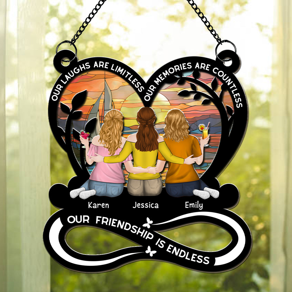 Custom Best Friend Hanging Decor, Friendship Birthday Gifts • Our Laughs Are Limitless - Personalized Suncatcher