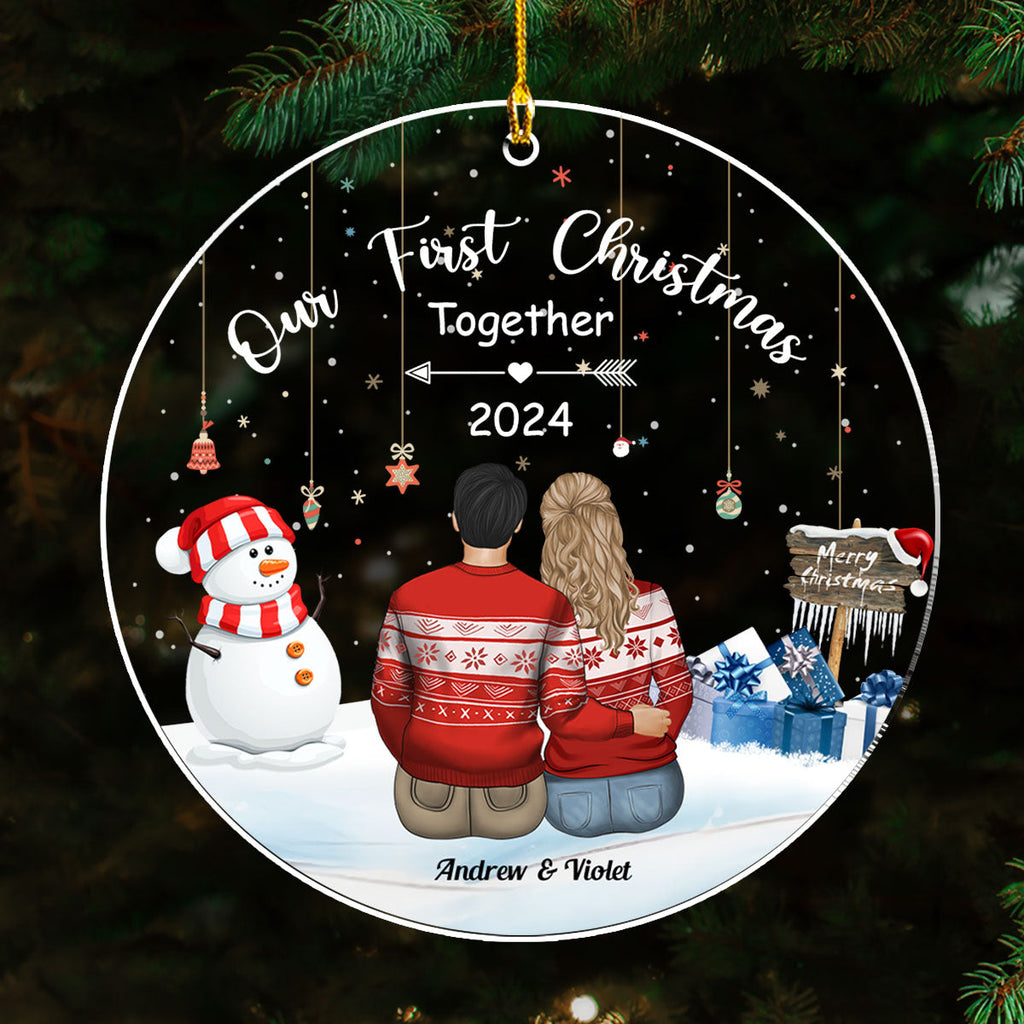 Custom First Christmas Ornament Married, Gift for Newlyweds •  Our First Christmas Together - Personalized Acrylic Ornament