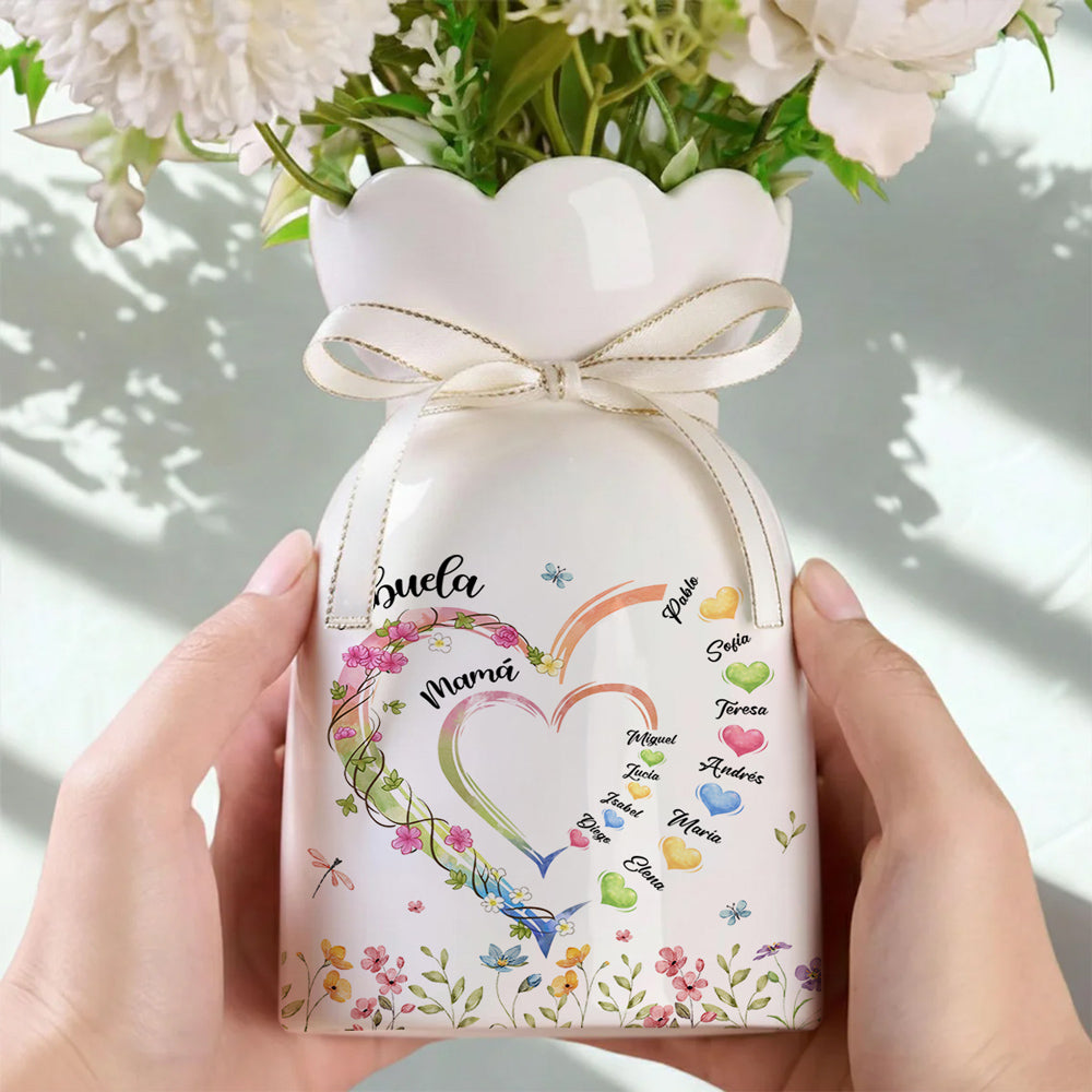 Abuela Heart - Florero Personalizado Con Cinta