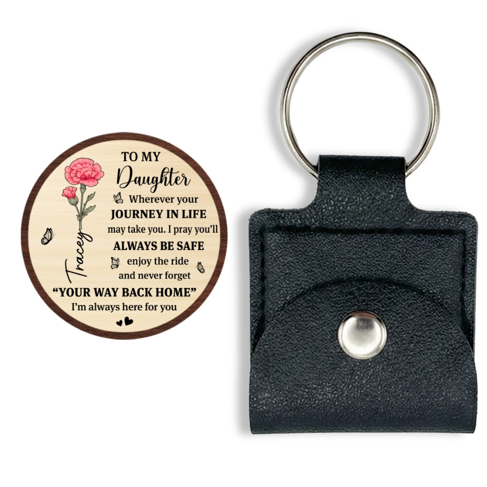 Custom Daughter Coin Keychain, Mother's Day Birthday Gifts • Way Back Home - Personalized Wooden Pocket Hug