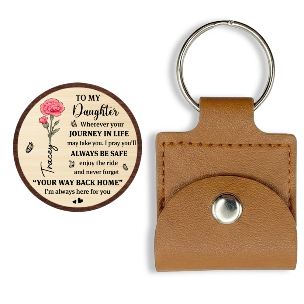 Custom Daughter Coin Keychain, Mother's Day Birthday Gifts • Way Back Home - Personalized Wooden Pocket Hug