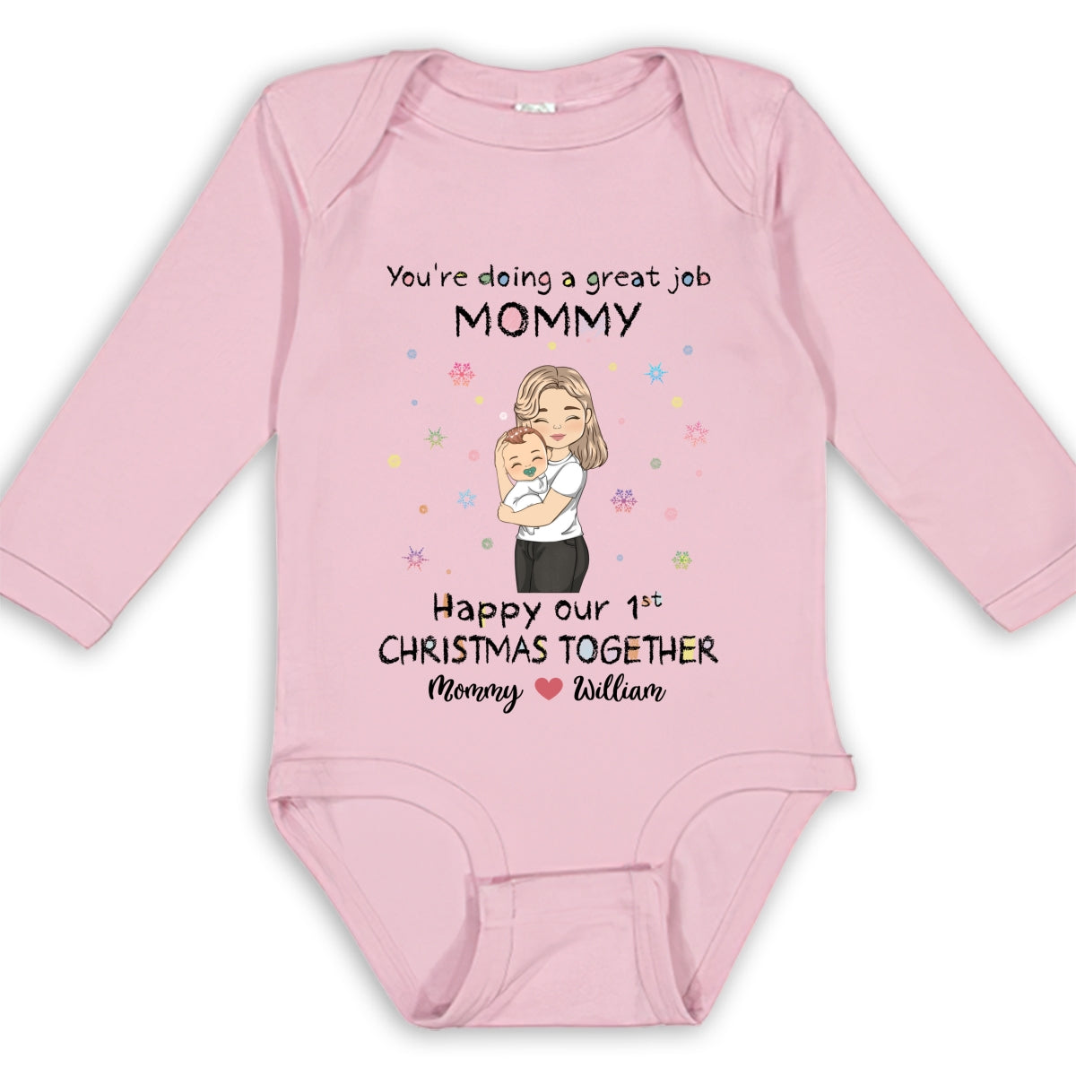 Mommy Doing A Great Job Merry Christmas - Personalized Long Sleeve Baby Onesie